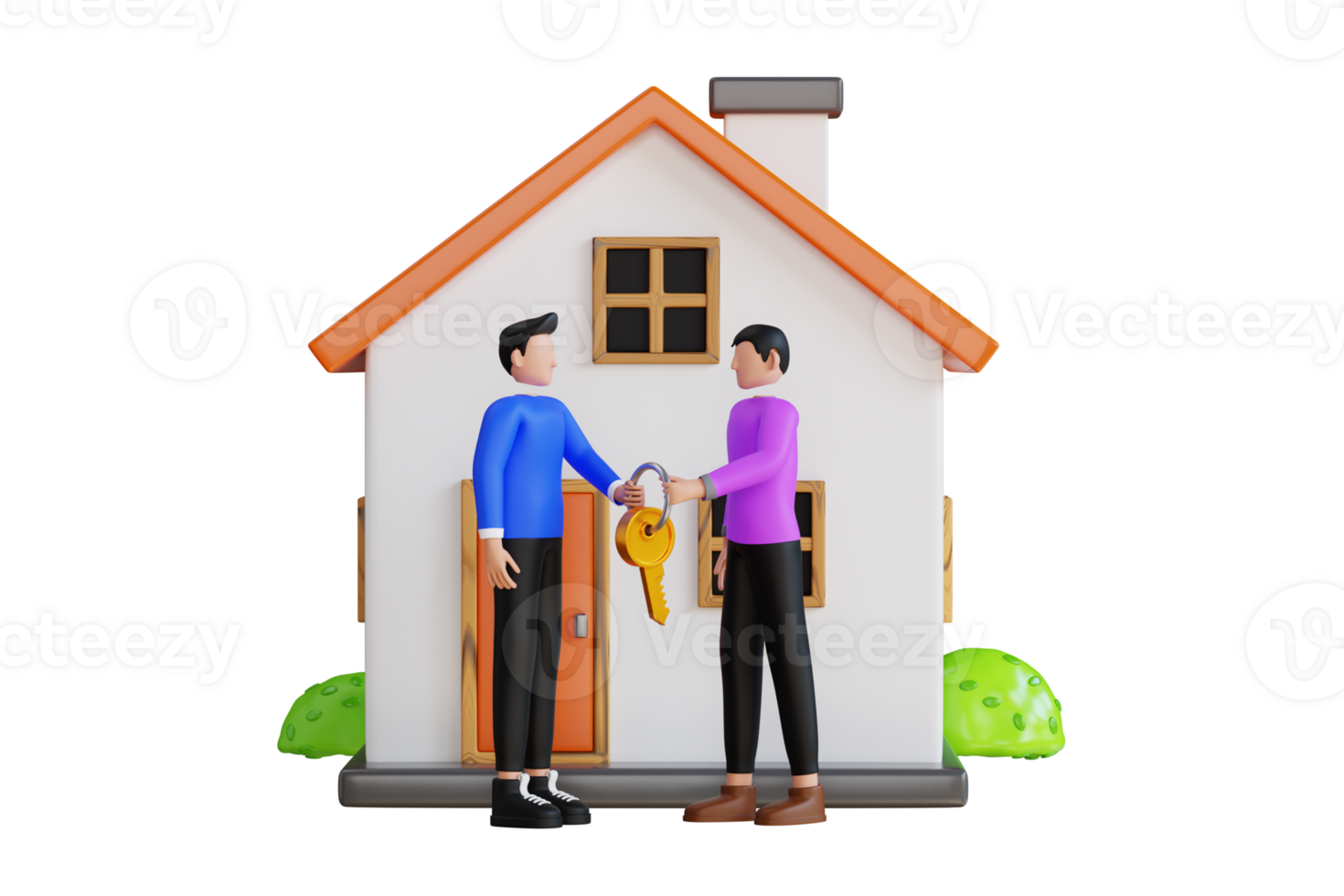 Man give keys to house to new buyer 3d illustration. Home purchase deal 3d illustration png