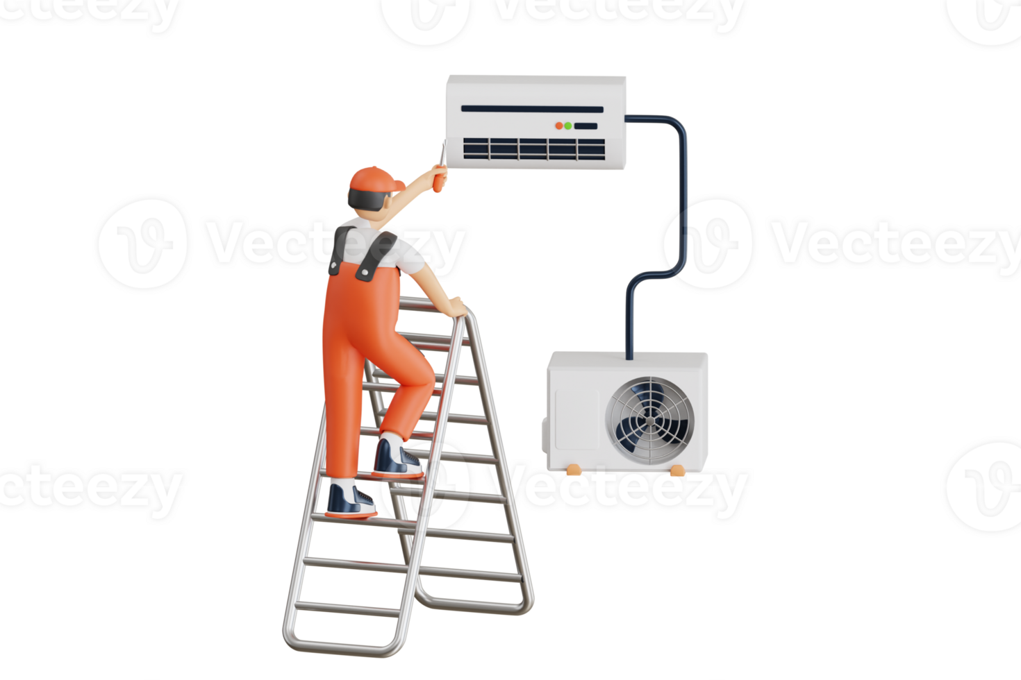 técnico reparar ar condicionador 3d ilustração. eletricista reparar quebrado ac 3d ilustração. ac manutenção serviço 3d ilustração png