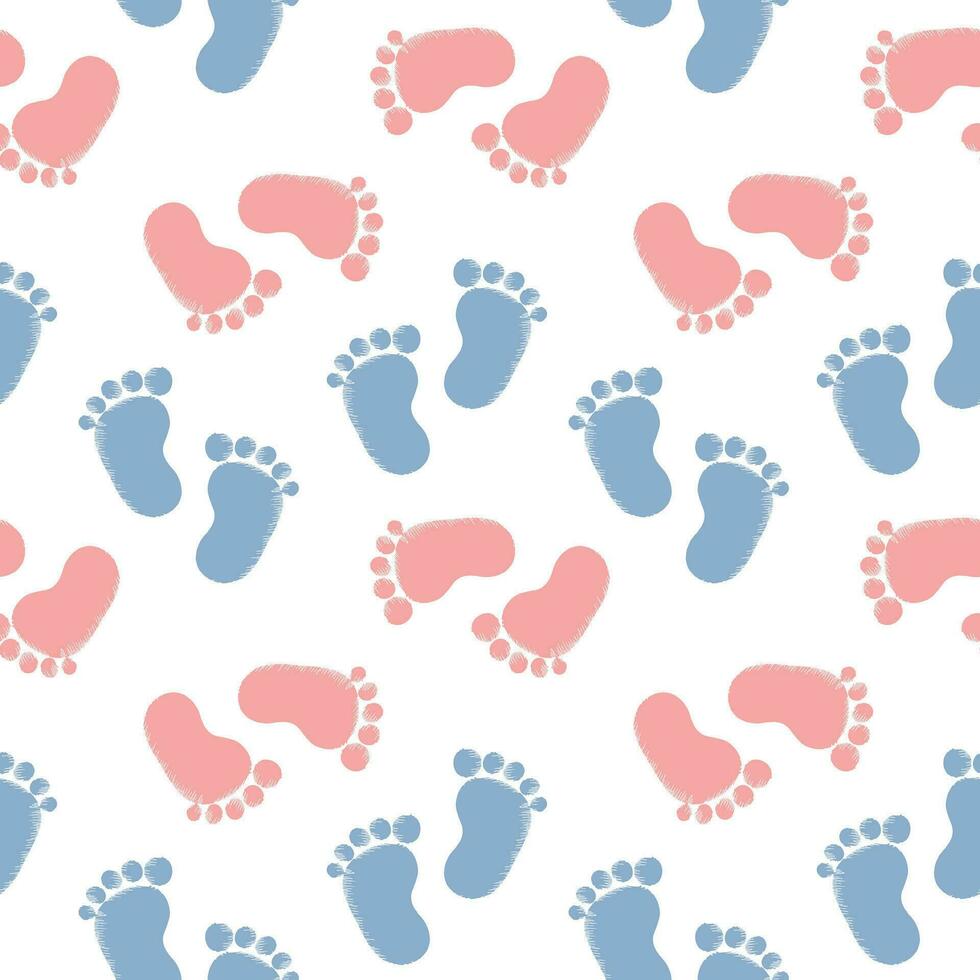sin costura patrón, bebé huellas con corazones en un blanco antecedentes. fondo, imprimir, textil, vector