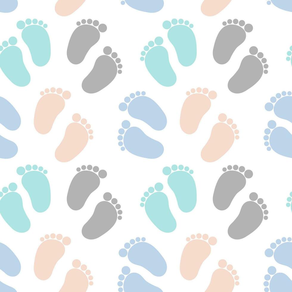 Seamless pattern, baby footprints with hearts on a white background. Background, print, textile, vector