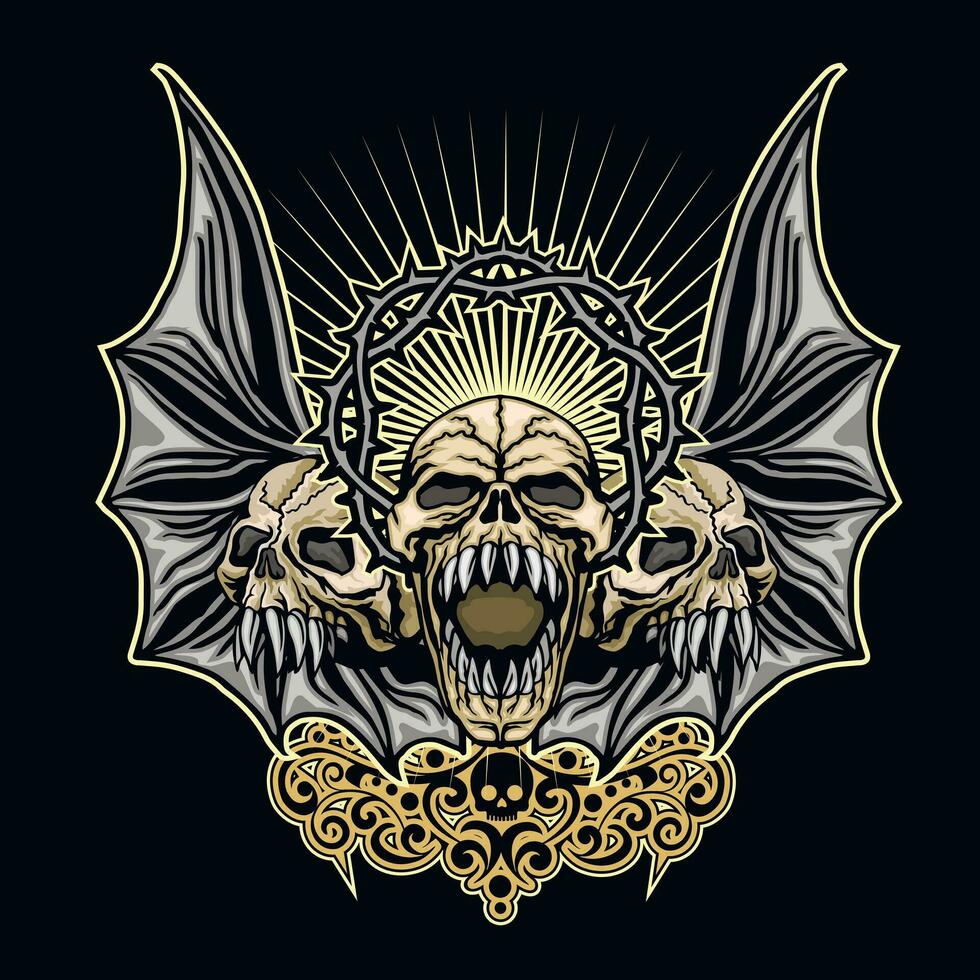 Gothic sign with skull and bat wings vector