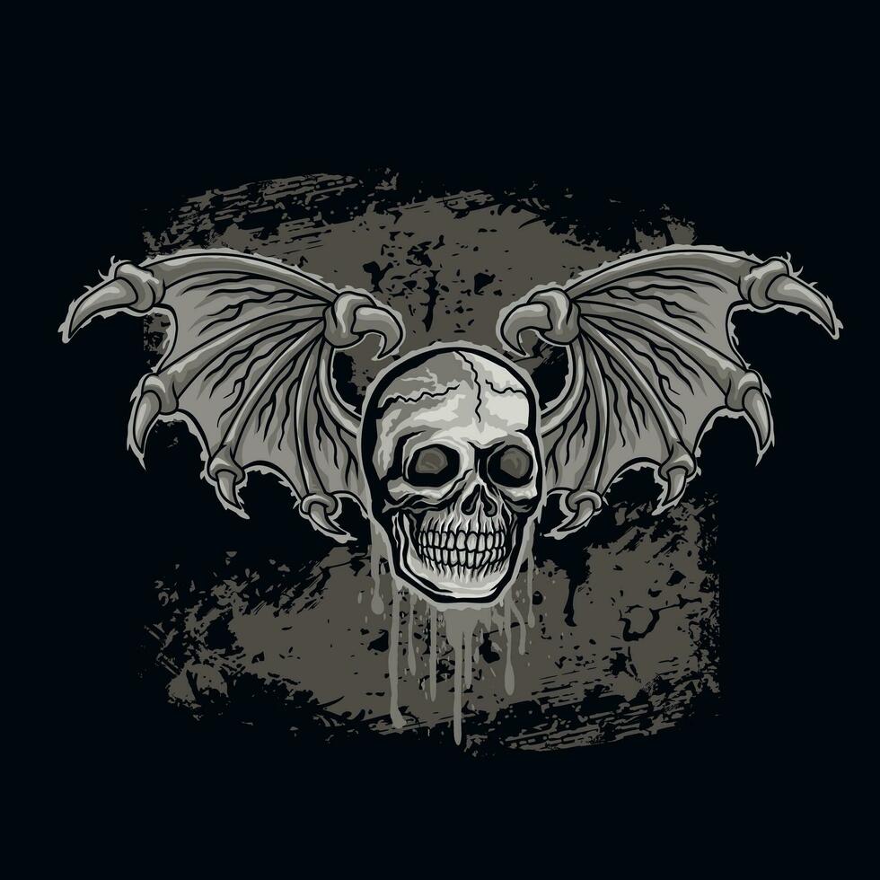 Gothic sign with skull and bat wings vector