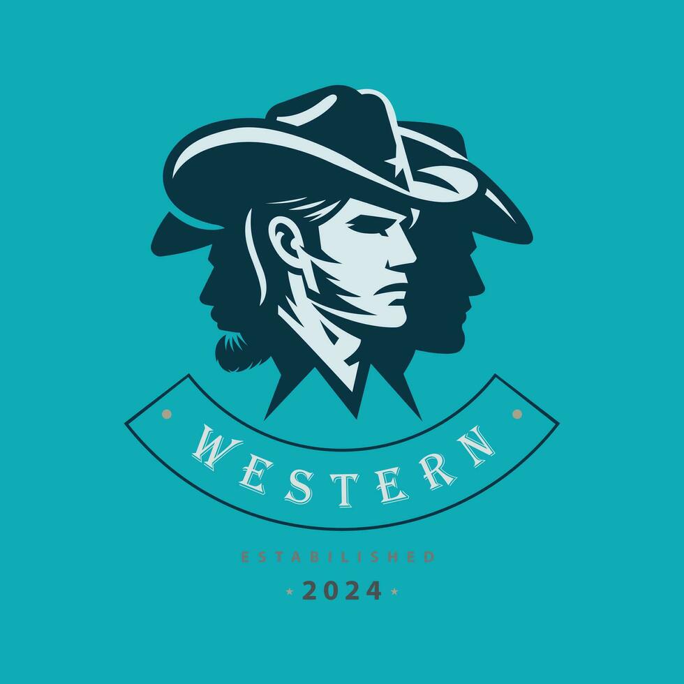 plantilla de diseño de logotipo de silueta de cabeza occidental de vaquero para marca o empresa y otros vector