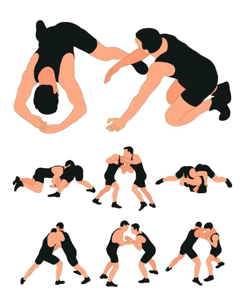 Team of wrestlers in a duel, isolated vector