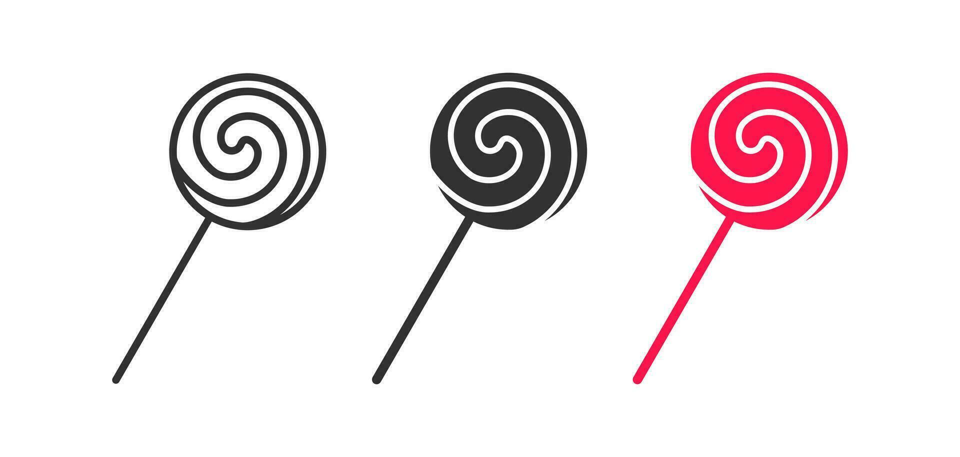 Candy icon. Lollipop signs. Sweet symbol. Caramel swirl symbols. Dessert stick icons. Black, pink color. Vector isolated sign.