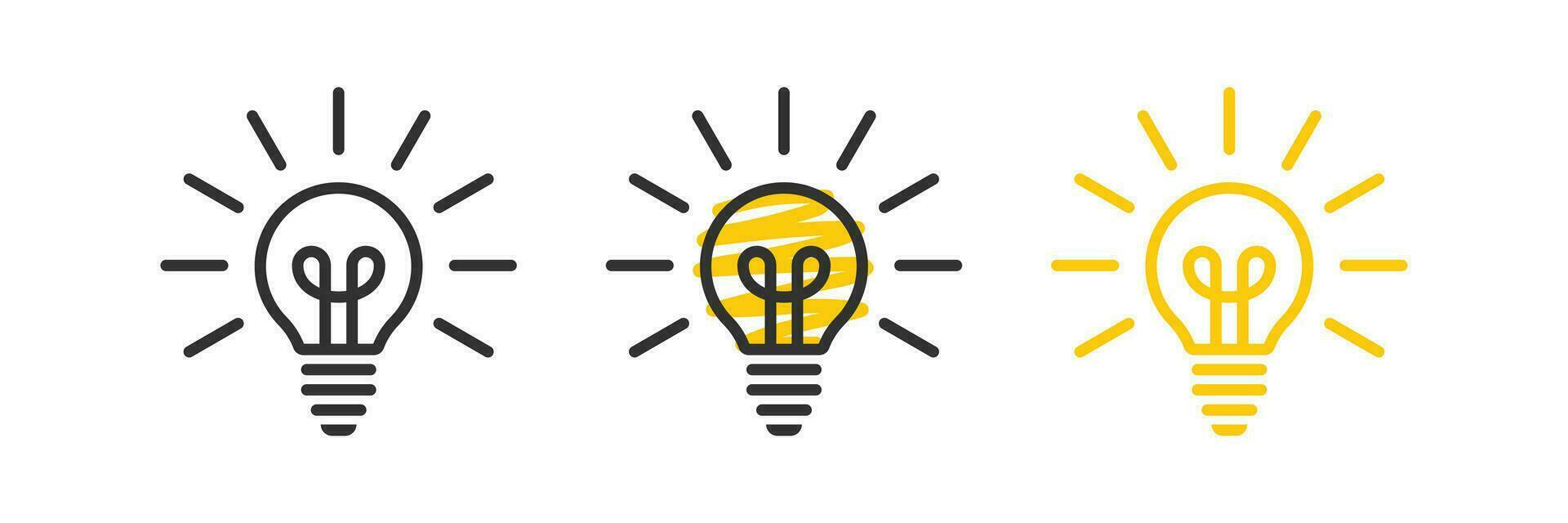 Bulb icon. Light signs. Creative Idea symbol. Mind symbols. Lightbulb icons. Black, yellow color. Vector isolated sign.