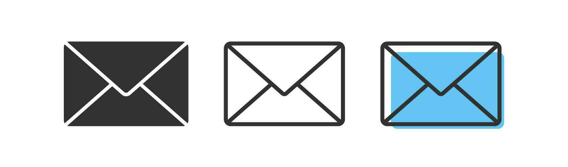 Mail icon. Letter symbol. Email signs. Message symbols. Correspondence icons. Black, blue color. Vector sign.