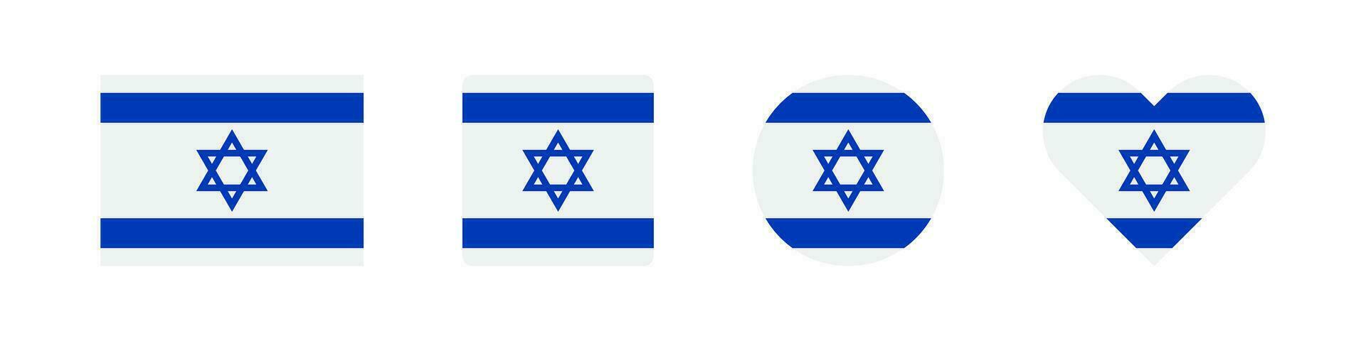 Israel icon. Israeli flag signs. Nation Jewish symbol. Banner of country symbols. Star of David icons. Vector isolated sign.