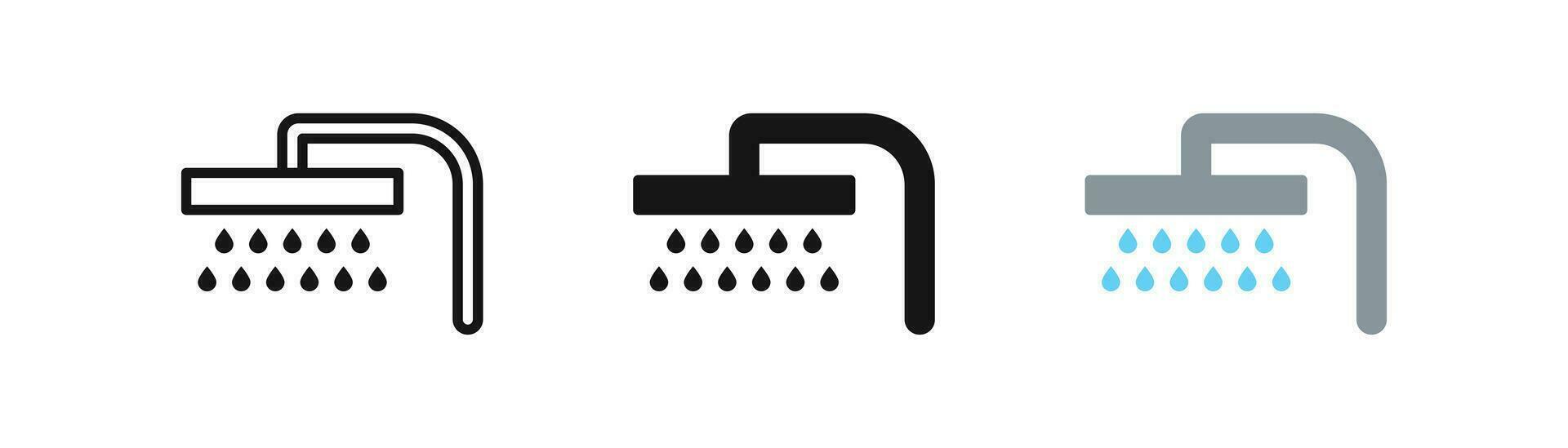 Shower icon. Bath symbol. Water drop in the bathroom signs. Wet bathing symbols. Douche icons. Black, flat color. Vector sign.