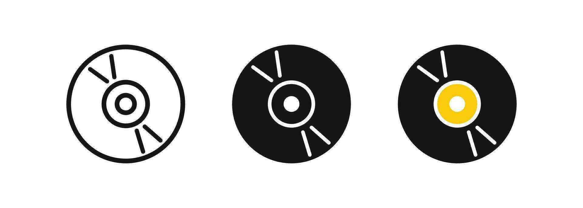 vinilo Dto icono. compacto disco símbolo. grabar música señales. placa giratoria simbolos retro álbum iconos negro, amarillo color. vector signo.