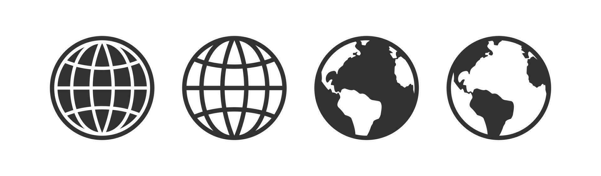 Globe icon. Internet symbol. World signs. Earth symbols. Global web icons. Black color. Vector isolated sign.