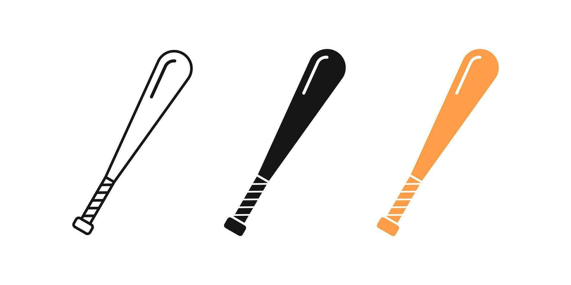 Baseball bat icon. Softball equipment symbol. Wood signs. Club bat symbols. Sport icons. Black, brown color. Vector sign.