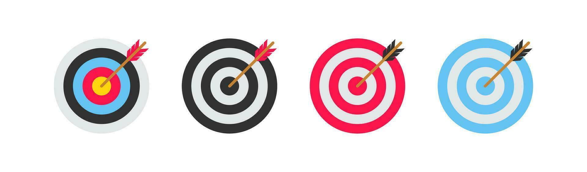 Target arrow icon. Dart goal signs. Aim symbol. Focus on the center of dartboard symbols. Business strategy icons. Black, flat color. Vector sign.