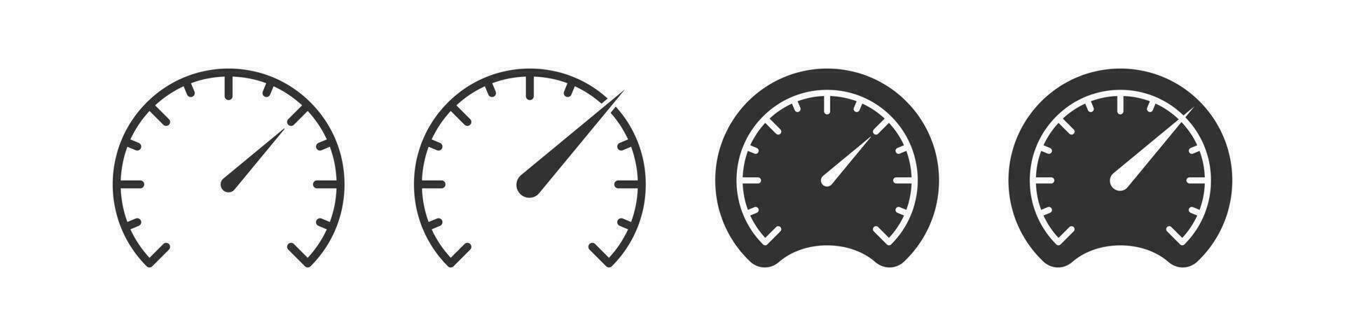 Speedometer icon. Speed signs. Tachometer symbol. Arrow gauge symbols. Car indicator icons. Black color. Vector sign.