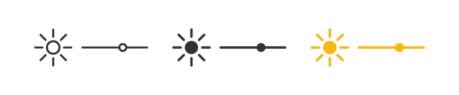 Bright level icon. Screen light symbol. Contrast bar signs. UI phone symbols. Brightness setting icons. Black, yellow color. Vector sign.