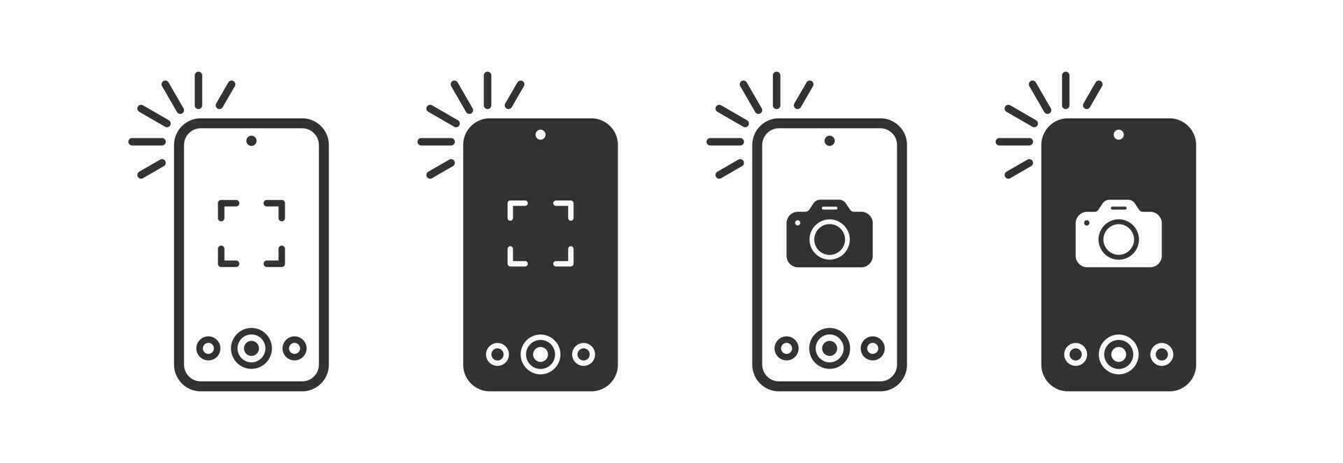 Take photo icon. Camera signs. Photography flash symbol. Phone picture symbols. Photocamera icons. Black color. Vector sign.