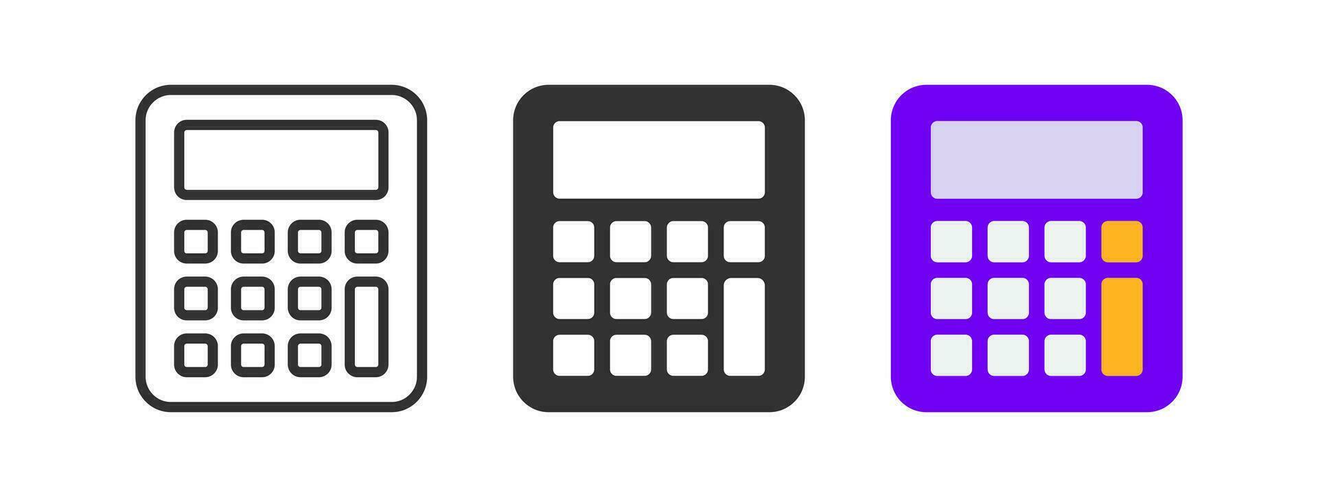 calculadora icono. calcular símbolo. contabilidad señales. Finanzas simbolos matemáticas iconos más, menos, igual, división, multiplicación. negro, plano color. vector signo.