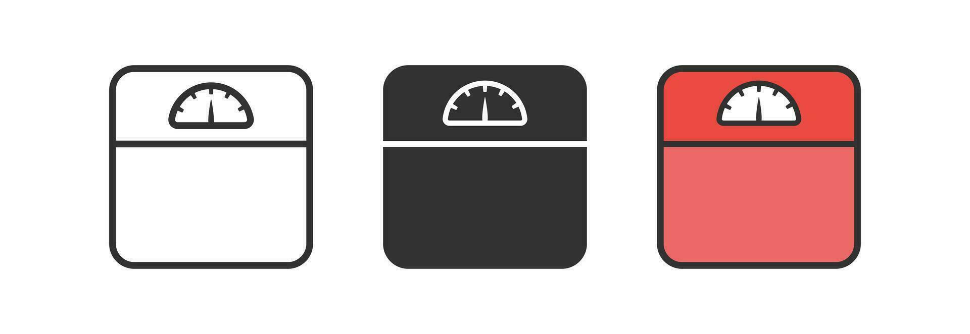 Weight scale icon. Overweight body symbol. Kg scale. Diet control signs. Weighing symbols. Measure tool icons. Black, red color. Vector sign.