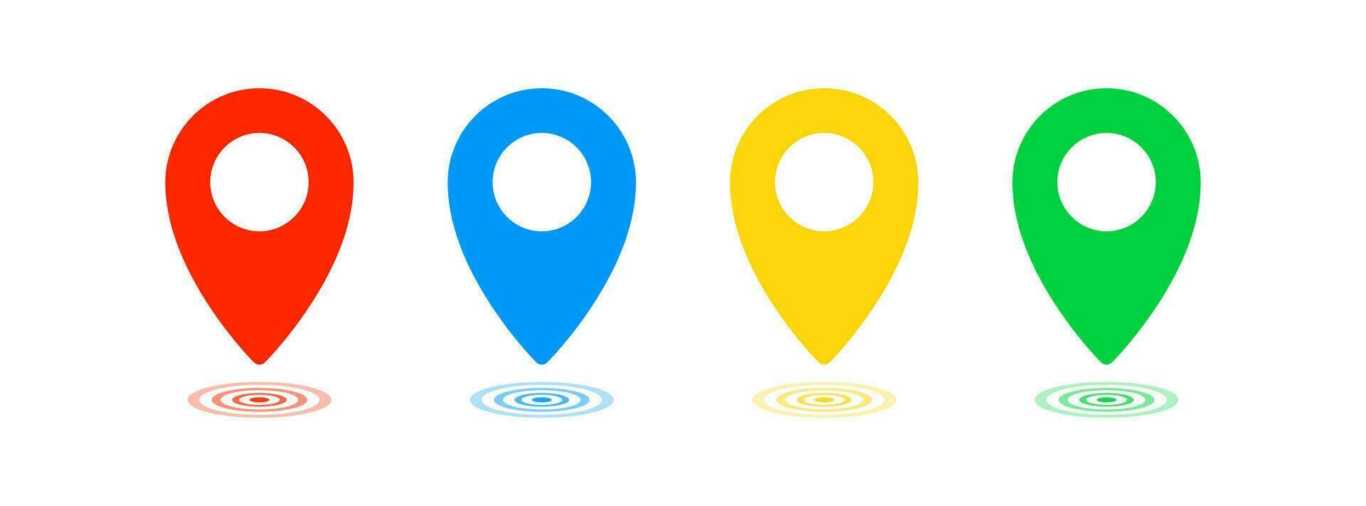 Map pin icon. Geo location signs. Road tag symbol. Place point symbols. Position pointer icons. Destination direction. Vector sign.