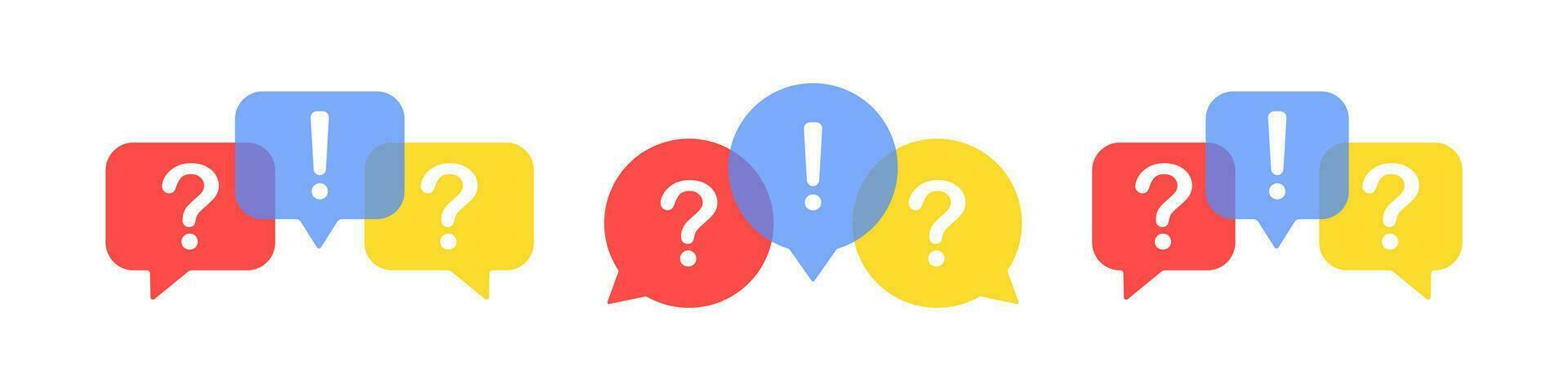 Question mark icon. Question speech bubble symbol. Help message signs. Explain symbols. Ask icons. Problem support. Vector sign.