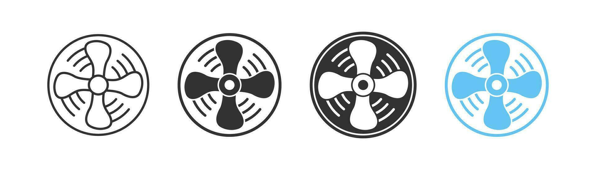 frio ventilador icono. aire ventilador símbolo. eléctrico enfriador señales. rotor flujo de aire simbolos acondicionador para computadora iconos negro, azul color. vector signo.