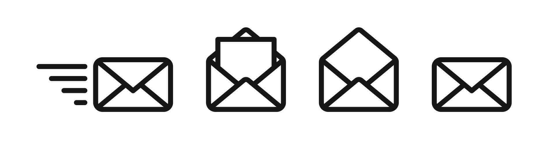 Mail icon. Email symbol. Send letter signs. Open message symbols. Newsletter icons. Black color. Vector sign.
