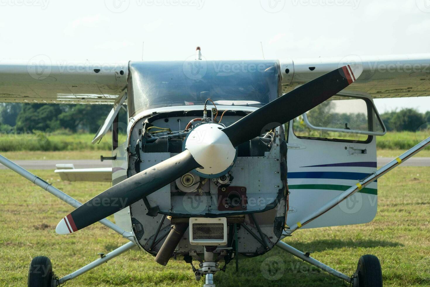 Small propeller airplane at an air show. Selective focus photo