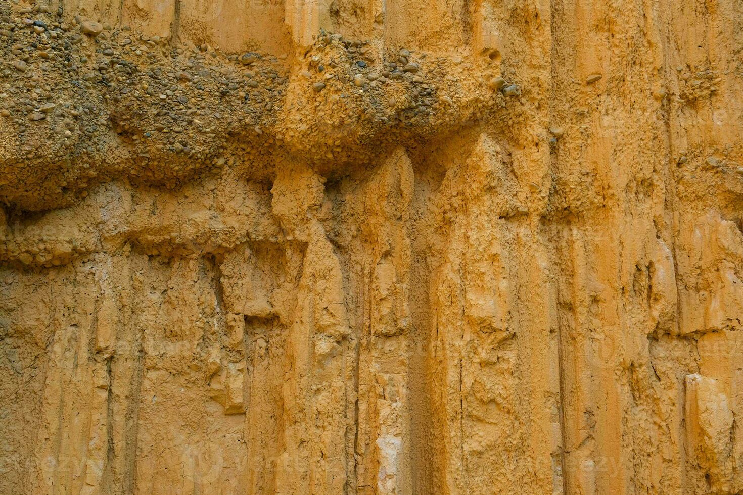 Close up of the cliff soil surface Pha Chor is a tourist attraction in Chiang Mai, a natural phenomenon caused by the upward movement of the Earth's plates and the erosion of wind and rain. photo