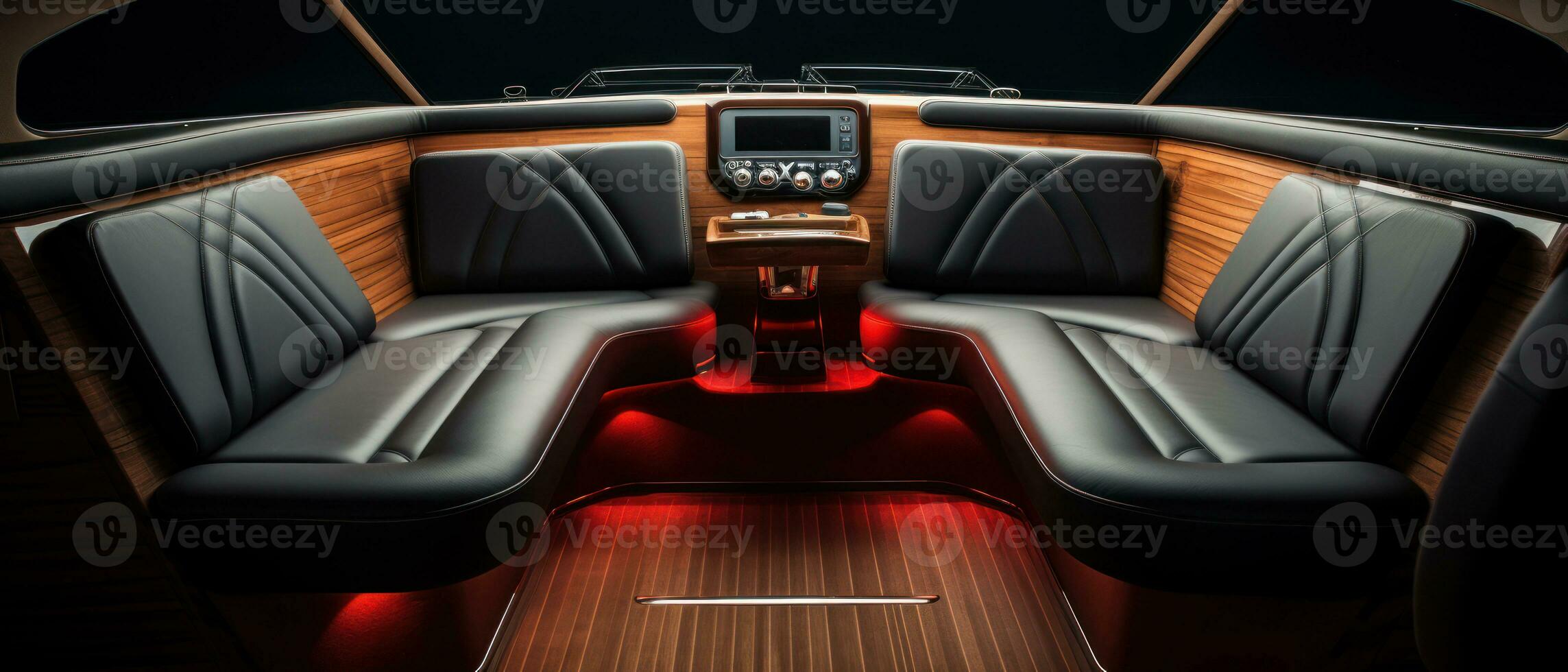 AI generated Luxury boat interior at sunset, ambient lighting. AI generative. photo