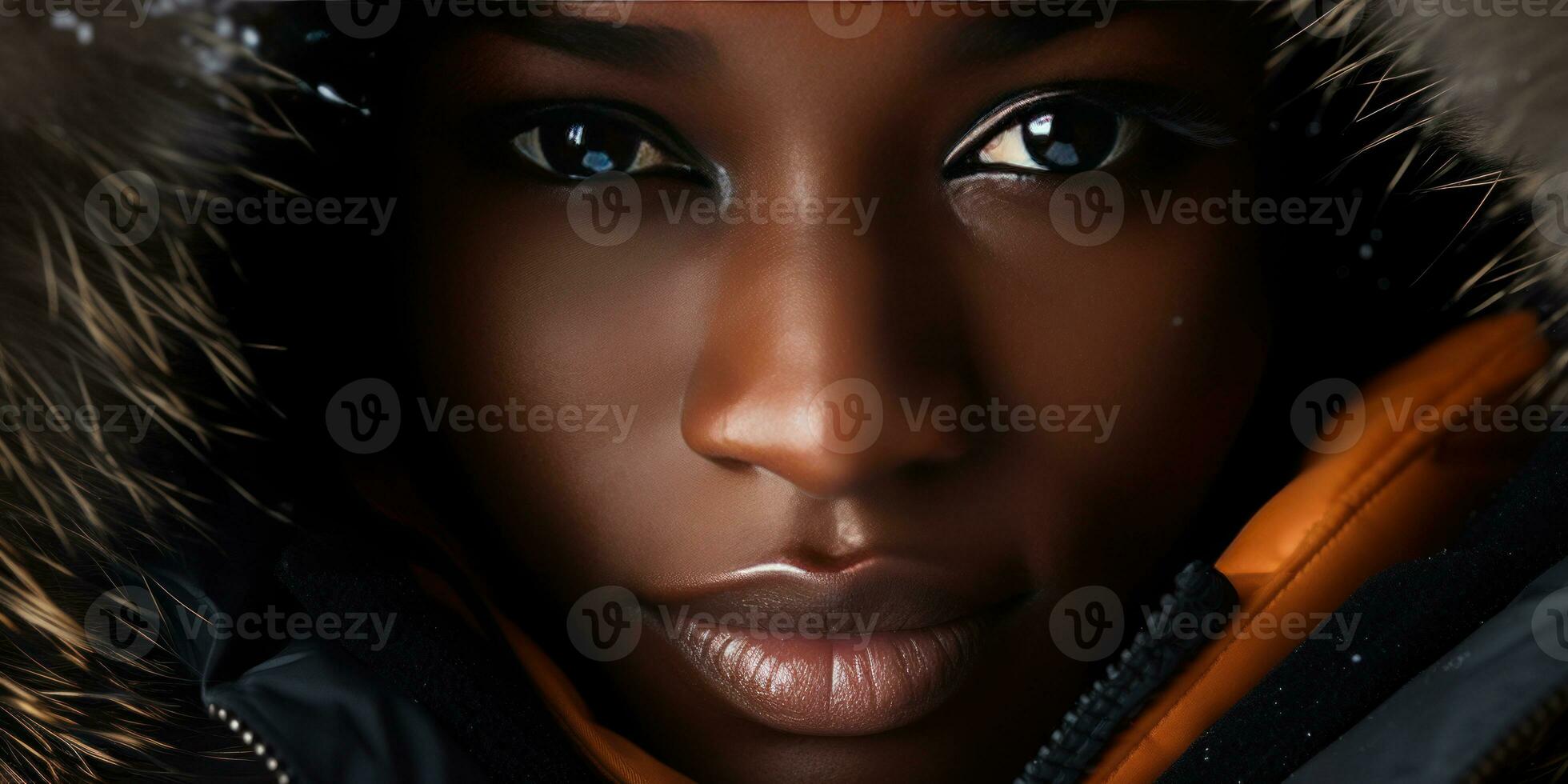 AI generated Ethereal beauty in winter, Woman with striking eyes. AI generative. photo