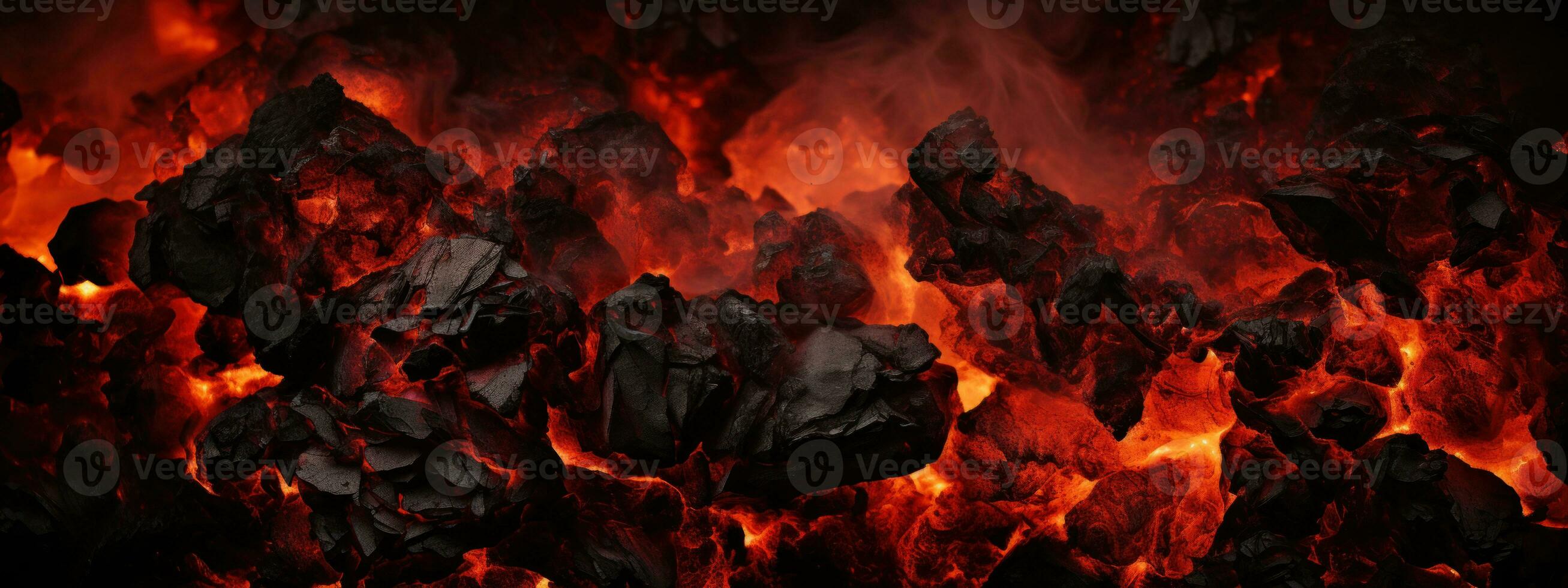 AI generated Intense close-up of lava flow and charcoal fire. AI generative. photo