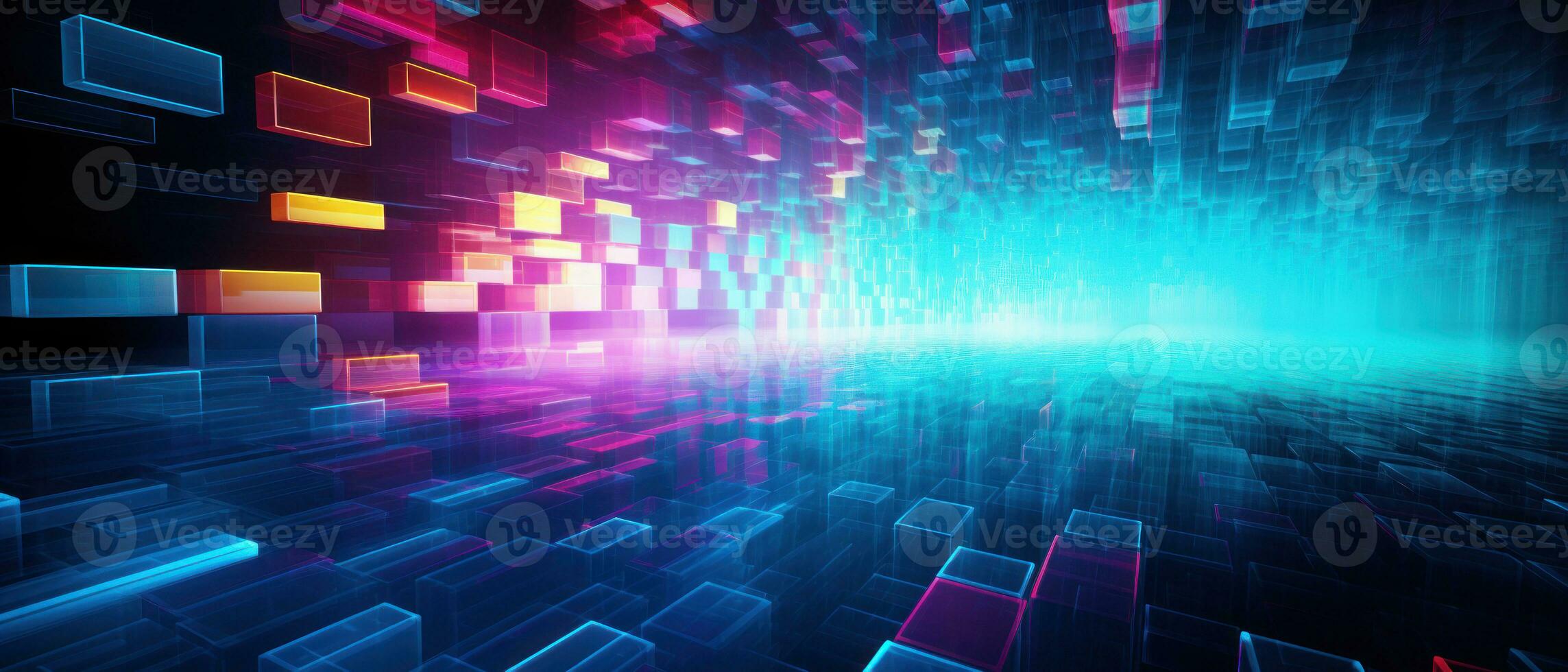 AI generated Explore the neon-lit corridors of cyberspace with this abstract nano cyber composition. photo