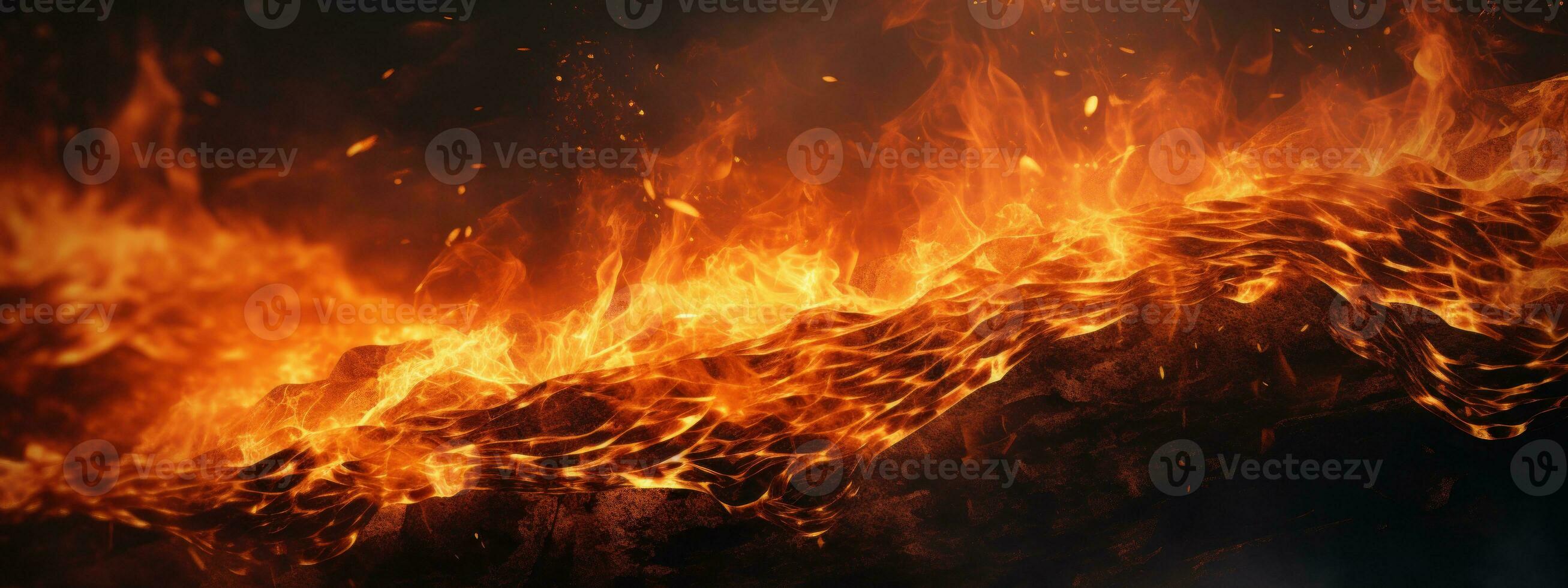 AI generated Captivating fire scene, pitch-black background,. AI generative. photo