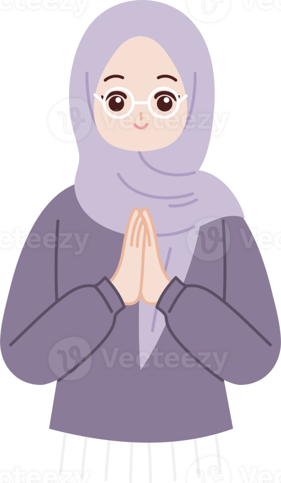 muslim hijab girl greeting eid mubarak ramadan cartoon character png