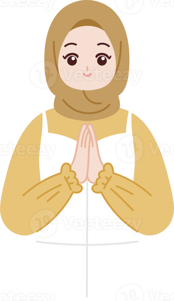 musulmano hijab ragazza saluto eid mubarak Ramadan cartone animato personaggio png