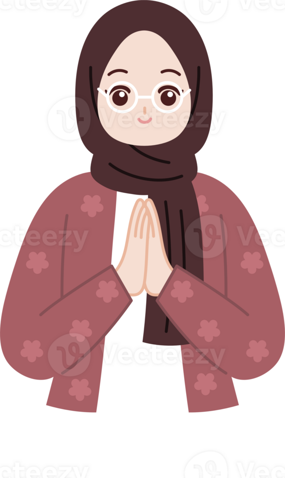 muslim hijab girl greeting eid mubarak ramadan cartoon character png