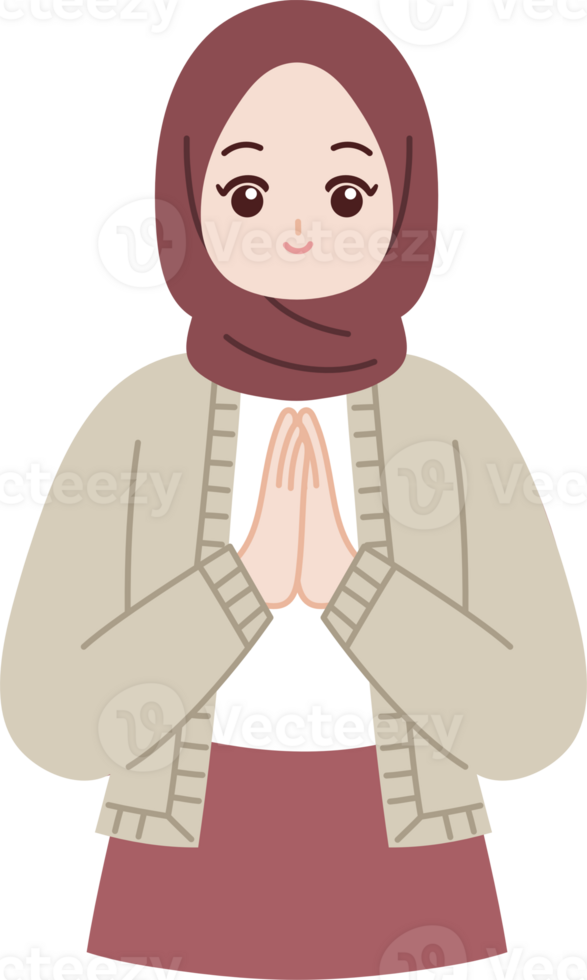 muslim hijab girl greeting eid mubarak ramadan cartoon character png