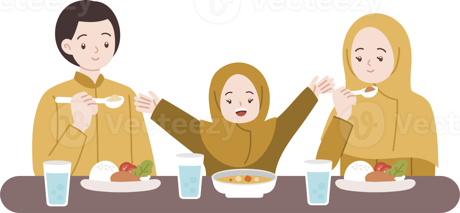 Muslim people eat together iftar suhoor cartoon illustraion png