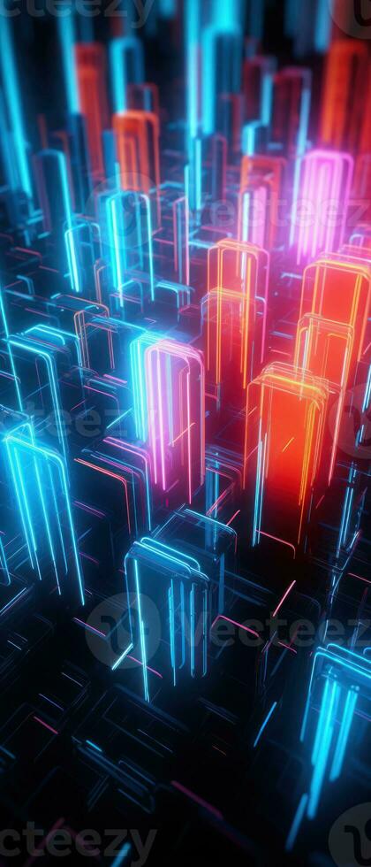 AI generated Explore the virtual world with this 3D abstract background. The futuristic architecture and cyber connections. photo