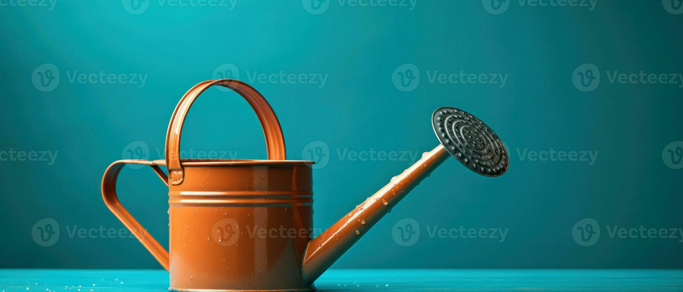 AI generated Charming watering can in turquoise background. AI generative. photo