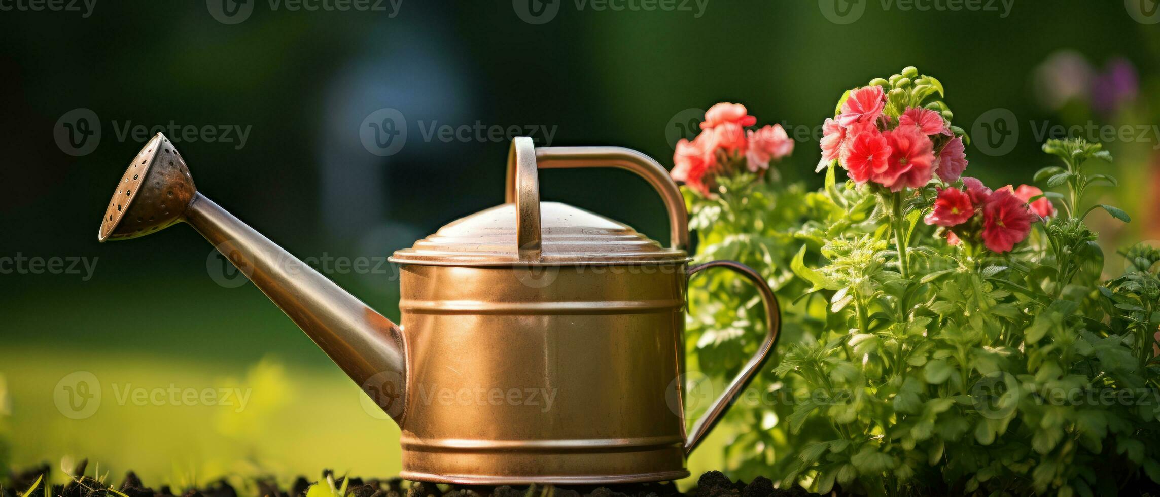 AI generated Charming watering can in a vibrant garden. AI generative. photo