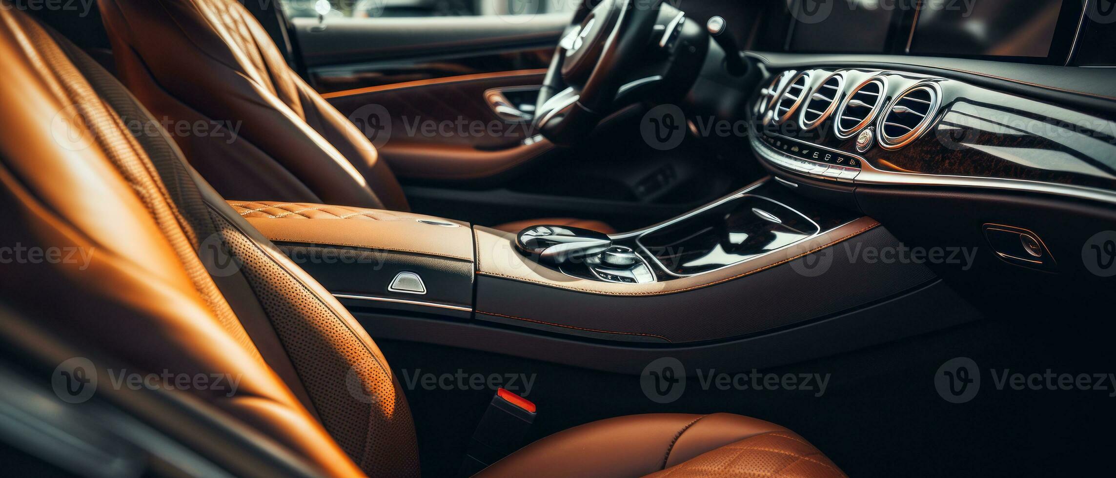 AI generated Luxury car interior with tan leather seats, classic elegance. AI generative. photo