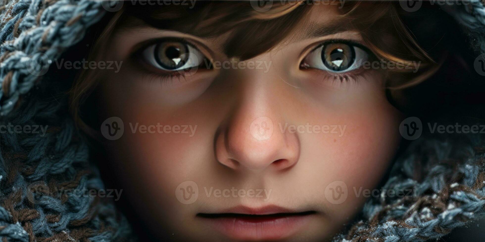 AI generated Warm, inviting image of a boy in a hooded coat. AI generative. photo