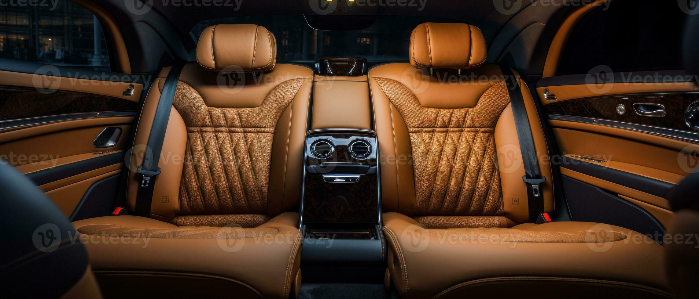 AI generated Luxury car interior with tan leather seats, classic elegance. AI generative. photo