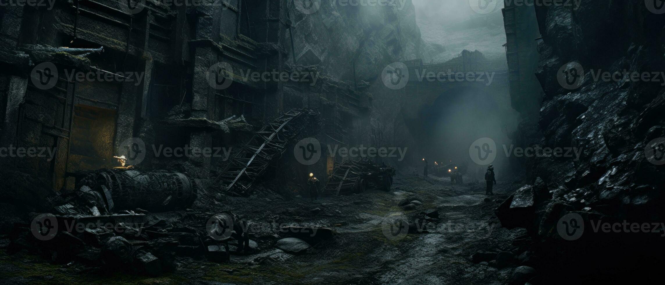 AI generated Eerie urban landscape with grand stone structures. AI generative. photo