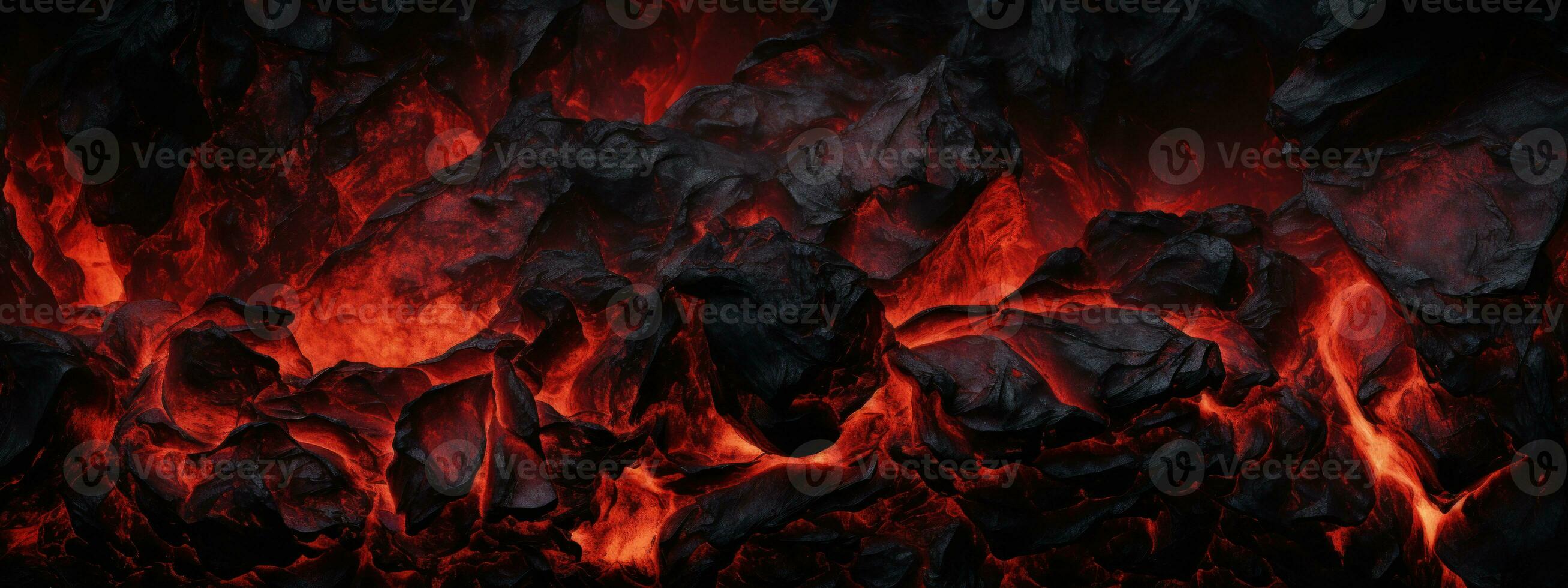 AI generated Intense close-up of lava flow and charcoal fire. AI generative. photo