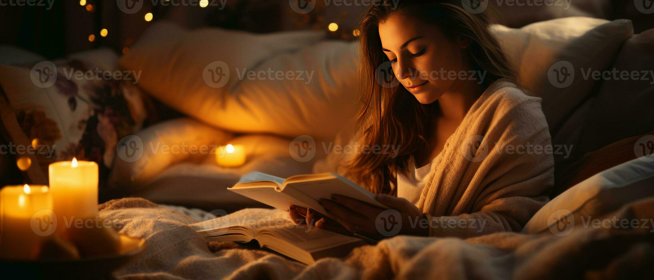 AI generated Cozy Reading Nook with Warm Lantern Light photo