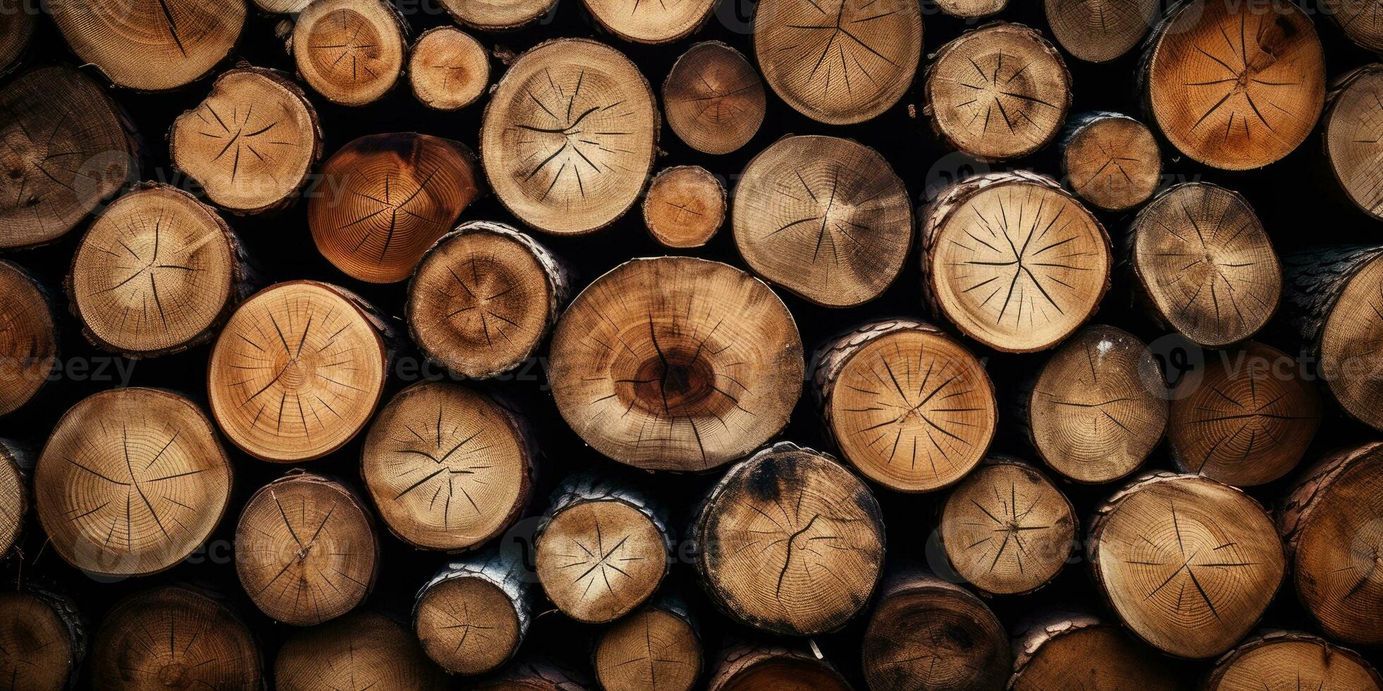 Wooden natural sawn logs as background.  AI generative. photo