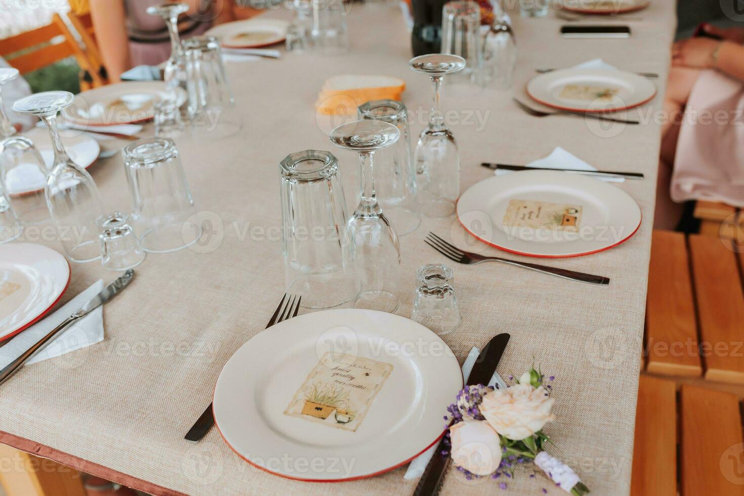 tableware for preparing the buffet on the wedding day, close up photo