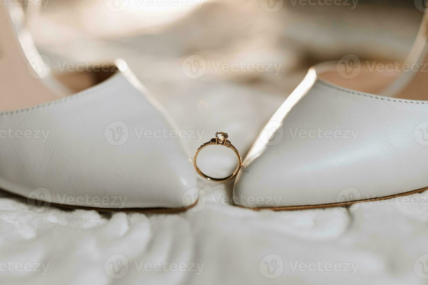 Elegant wedding accessories of the bride in the morning on the day of the celebration. photo